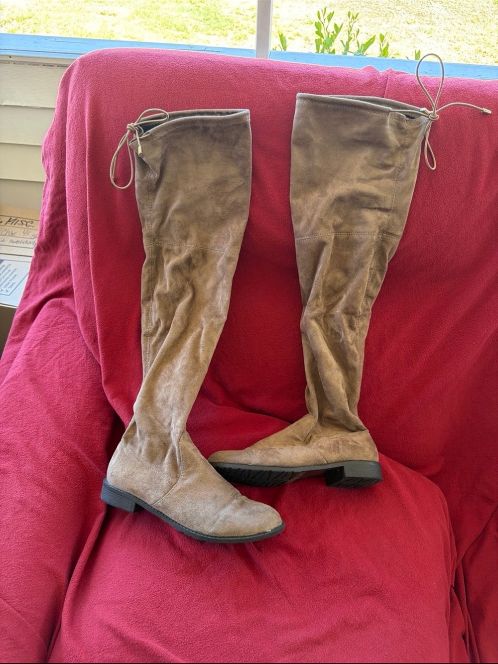 Over-the-Knee Suede Boots in Taupe
